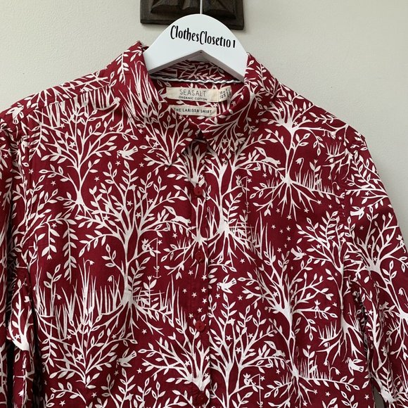 Seasalt Larissa Shirt Size UK 10 Red Long Sleeves Cotton Tree Woodland - Picture 12 of 12